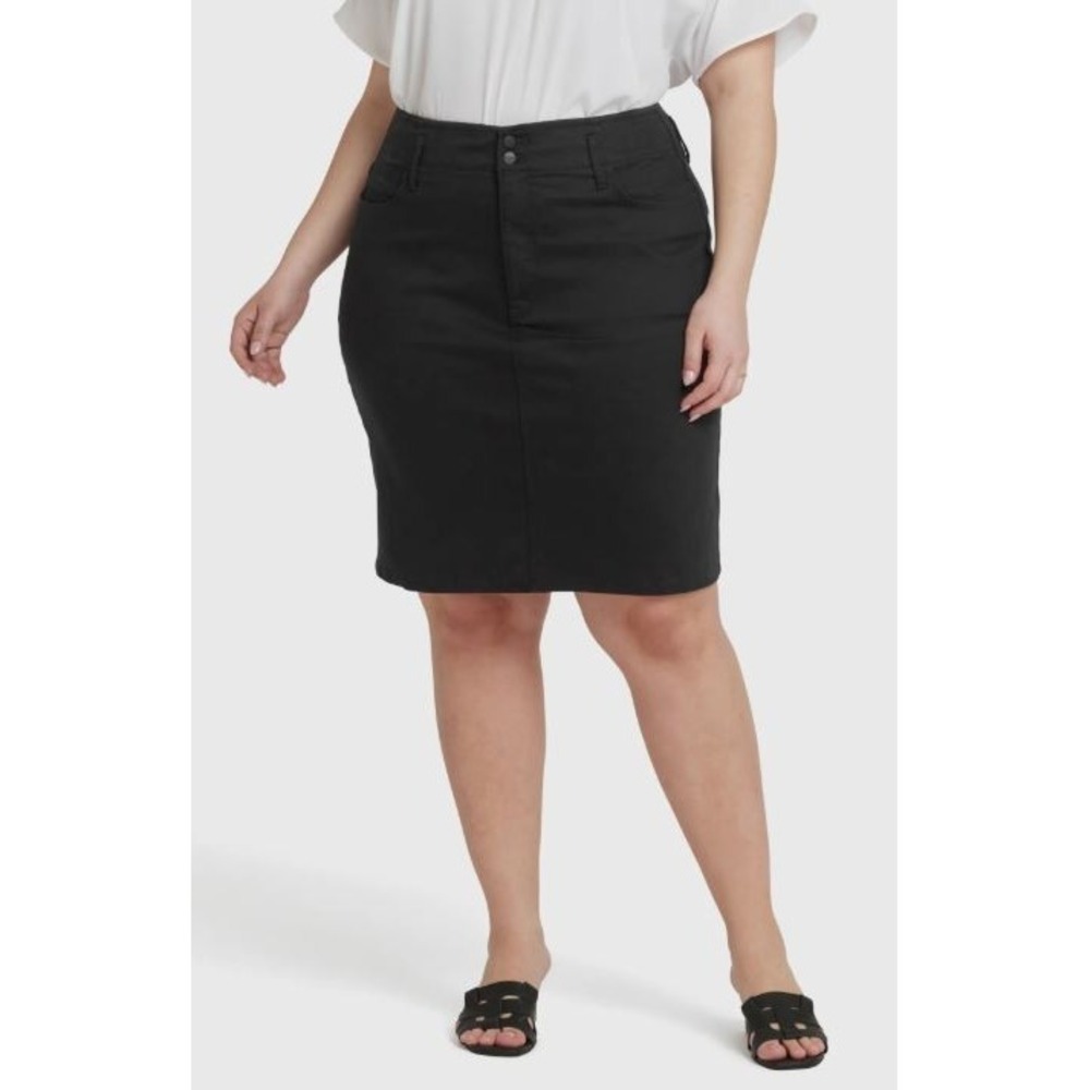 NYDJ Women's Hollywood High Waist 2 Button Denim Lift Tuck Skirt Black Size 16